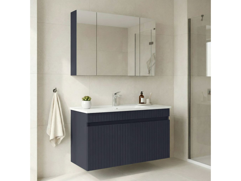 Ensemble Meuble Vasque avec Miroir (2 Pièces) "Tivoli 100" - 100 x 45 x 57 cm - Matte Navy Blue