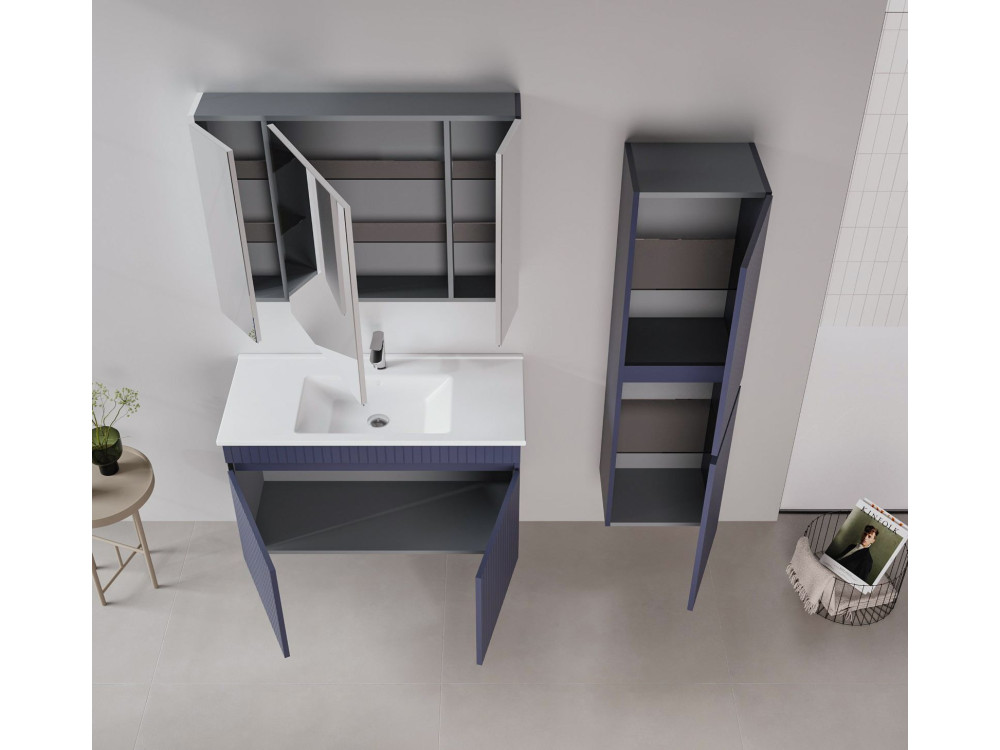 Ensemble Meuble Vasque avec Miroir (2 Pièces) "Tivoli 100" - 100 x 45 x 57 cm - Matte Navy Blue