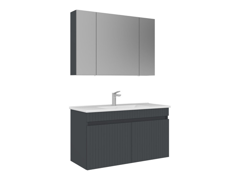 Ensemble Meuble Vasque avec Miroir (2 Pièces) "Tivoli 100" - 100 x 45 x 66 cm - Matte Anthracite