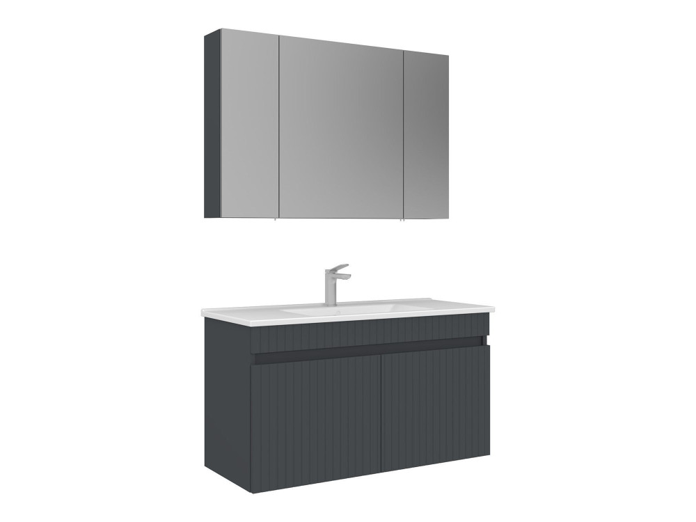 Ensemble Meuble Vasque avec Miroir (2 Pièces) "Tivoli 100" - 100 x 45 x 66 cm - Matte Anthracite