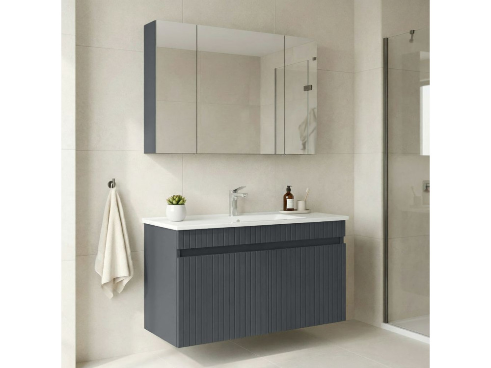 Ensemble Meuble Vasque avec Miroir (2 Pièces) "Tivoli 100" - 100 x 45 x 66 cm - Matte Anthracite