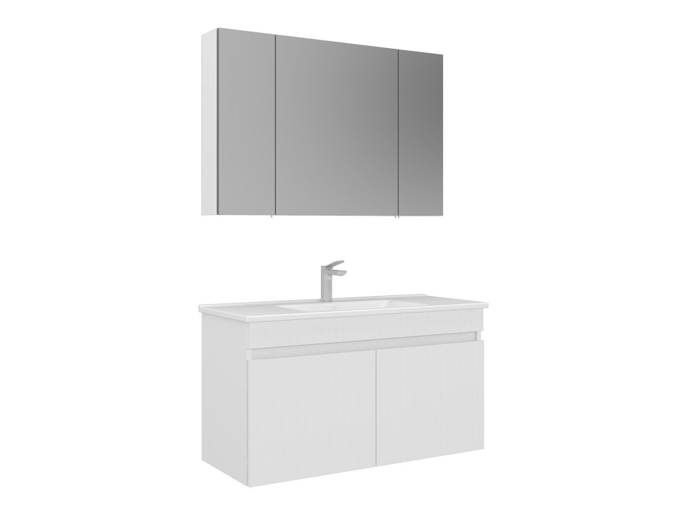 Ensemble Meuble Vasque avec Miroir (2 Pièces) "Tivoli 100" - 100 x 45 x 66 cm - Matte White