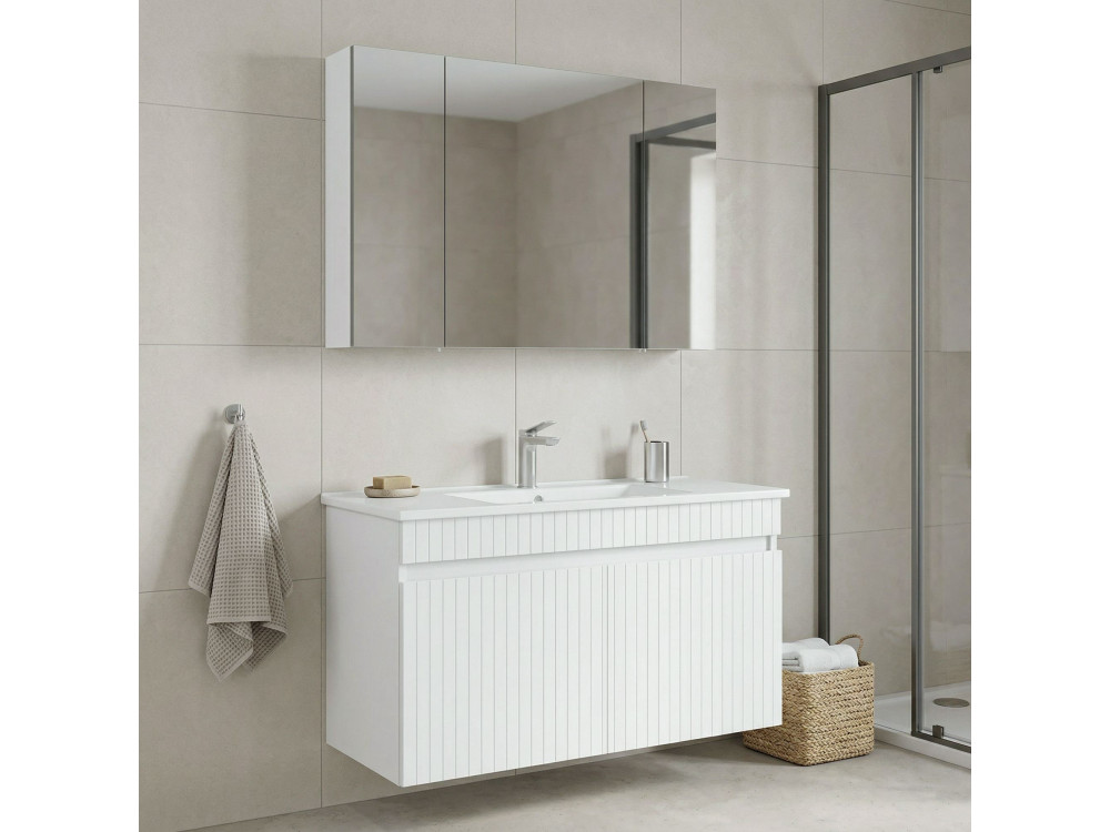 Ensemble Meuble Vasque avec Miroir (2 Pièces) "Tivoli 100" - 100 x 45 x 66 cm - Matte White