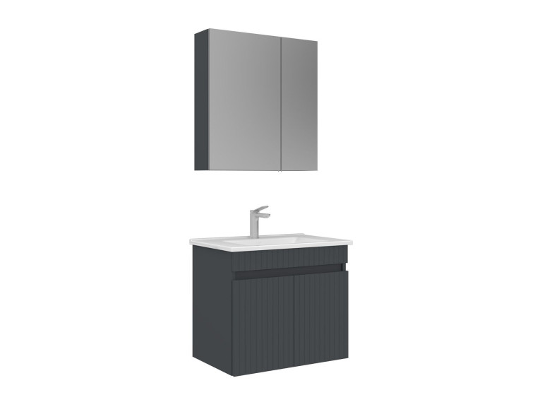Ensemble Meuble Vasque avec Miroir (2 Pièces) "Tivoli 65" - 65 x 45 x 57 cm - Matte Anthracite