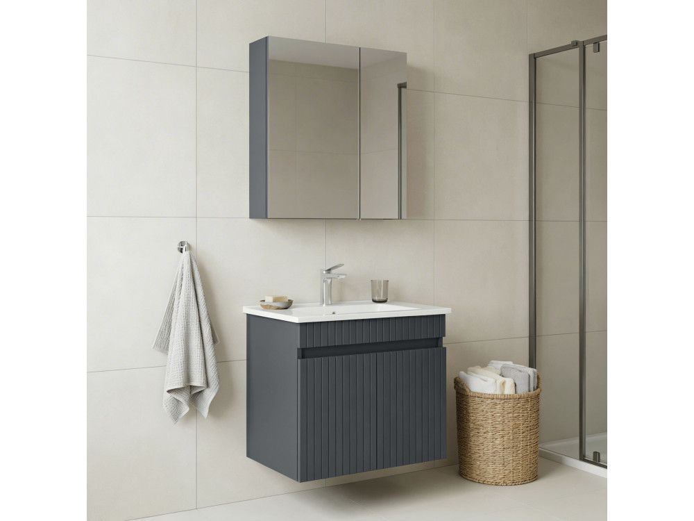 Ensemble Meuble Vasque avec Miroir (2 Pièces) "Tivoli 65" - 65 x 45 x 57 cm - Matte Anthracite