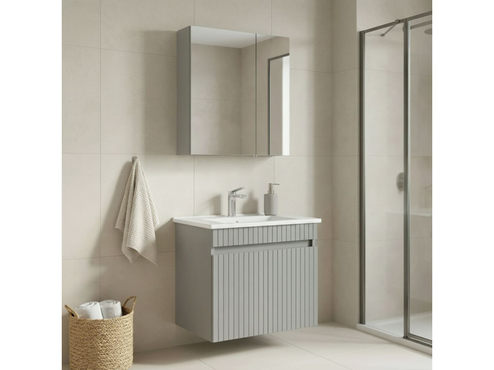 Ensemble Meuble Vasque avec Miroir (2 Pièces) "Tivoli 65" - 65 x 45 x 57 cm - Matte Cashmere