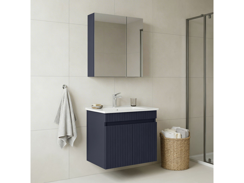 Ensemble Meuble Vasque avec Miroir (2 Pièces) "Tivoli 65" - 65 x 45 x 57 cm - Matte Navy Blue