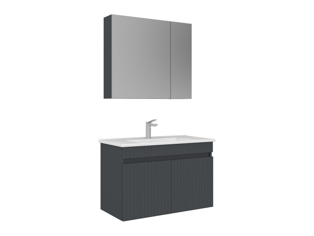 Ensemble Meuble Vasque avec Miroir (2 Pièces) "Tivoli 85" - 85 x 45 x 57 cm - Matte Anthracite