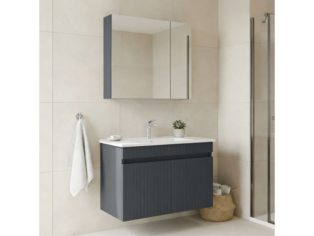 Ensemble Meuble Vasque avec Miroir (2 Pièces) "Tivoli 85" - 85 x 45 x 57 cm - Matte Anthracite