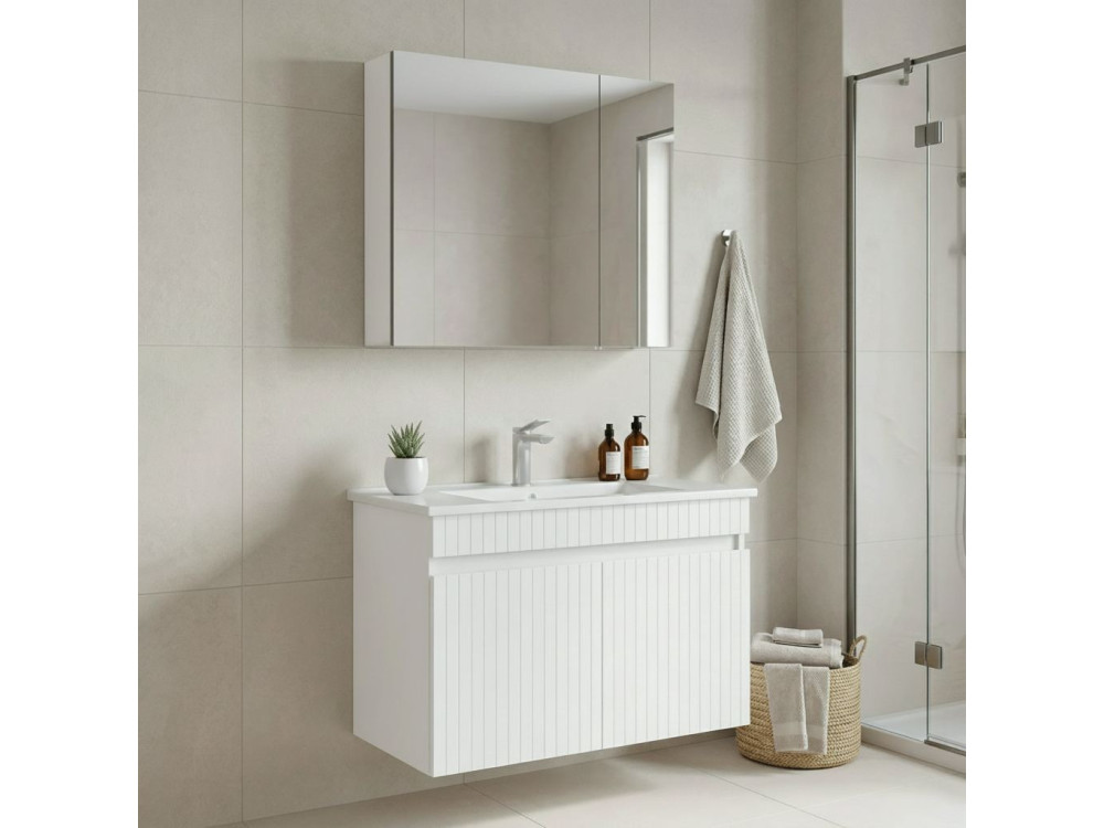 Ensemble Meuble Vasque avec Miroir (2 Pièces) "Tivoli 85" - 85 x 45 x 57 cm - Matte White