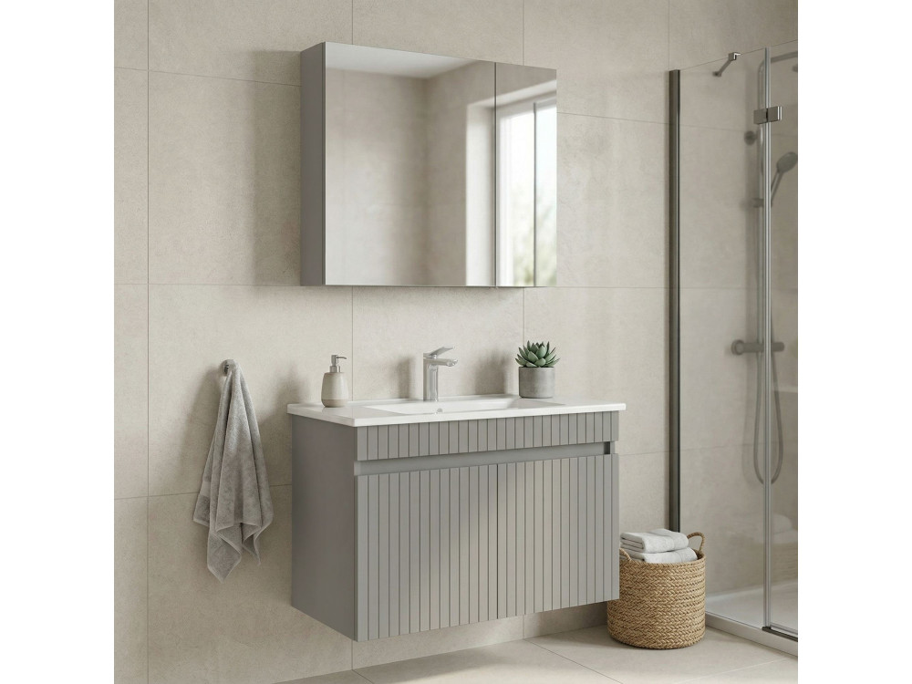 Ensemble Meuble Vasque avec Miroir (2 Pièces) "Tivoli 85" - 85 x 45 x 57 cm - Matte Cashmere
