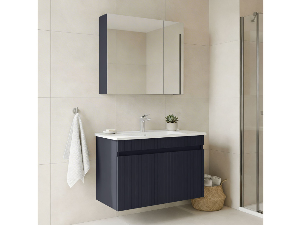 Ensemble Meuble Vasque avec Miroir (2 Pièces) "Tivoli 85" - 85 x 45 x 57 cm - Matte Navy Blue