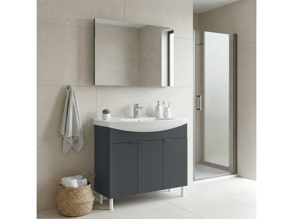Ensemble Meuble Vasque avec Miroir (2 Pièces) "Purus 100" - 100 x 50 x 83 cm - Matte Anthracite