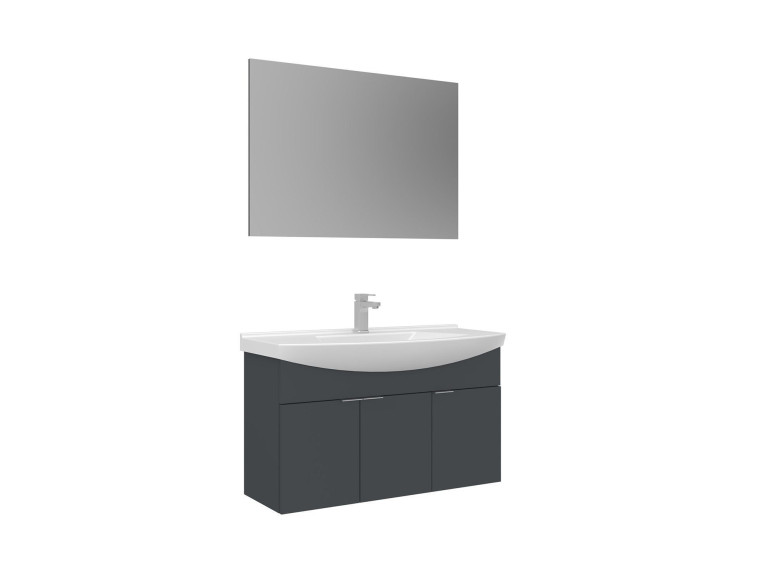 Ensemble Meuble Vasque avec Miroir (2 Pièces) "Purus 100" - 100 x 50 x 58 cm - Matte Anthracite