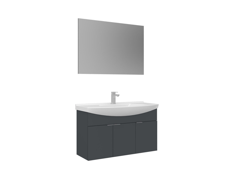 Ensemble Meuble Vasque avec Miroir (2 Pièces) "Purus 100" - 100 x 50 x 58 cm - Matte Anthracite