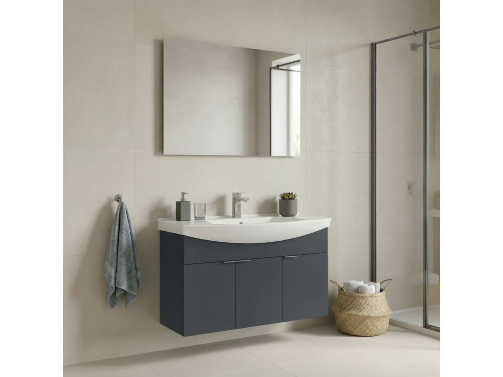 Ensemble Meuble Vasque avec Miroir (2 Pièces) "Purus 100" - 100 x 50 x 58 cm - Matte Anthracite