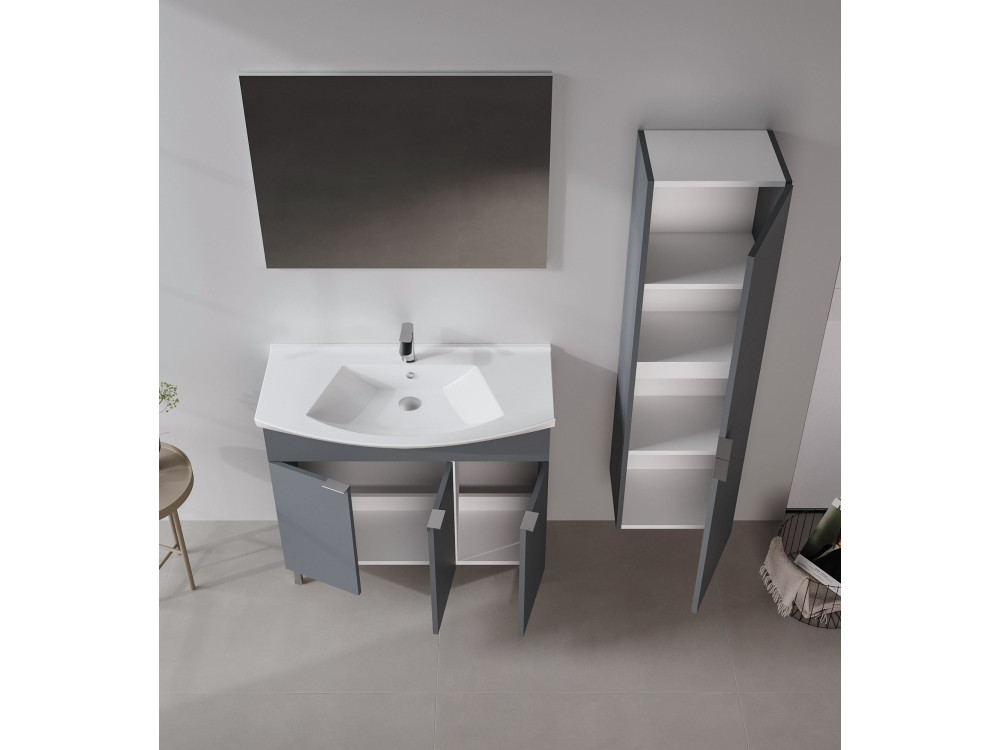 Ensemble Meuble Vasque avec Miroir (2 Pièces) "Purus 100" - 100 x 50 x 58 cm - Matte Anthracite