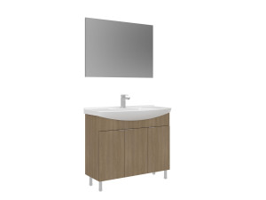 Ensemble Meuble Vasque avec Miroir (2 Pièces) "Purus 100" - 100 x 50 x 83 cm - Oak