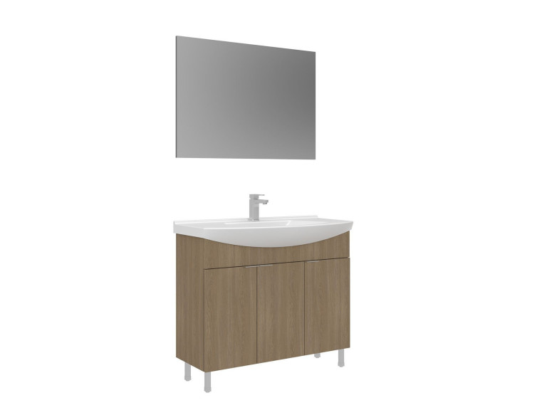 Ensemble Meuble Vasque avec Miroir (2 Pièces) "Purus 100" - 100 x 50 x 83 cm - Oak