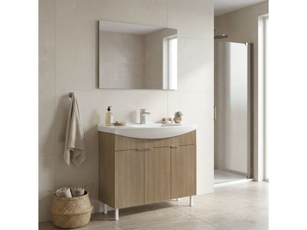 Ensemble Meuble Vasque avec Miroir (2 Pièces) "Purus 100" - 100 x 50 x 83 cm - Oak