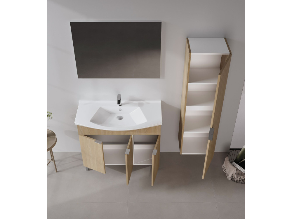 Ensemble Meuble Vasque avec Miroir (2 Pièces) "Purus 100" - 100 x 50 x 83 cm - Oak