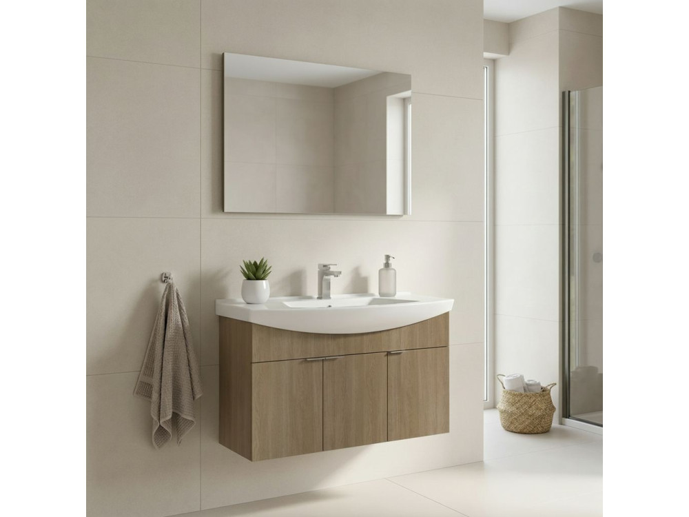 Ensemble Meuble Vasque avec Miroir (2 Pièces) "Purus 100" - 100 x 50 x 58 cm - Oak