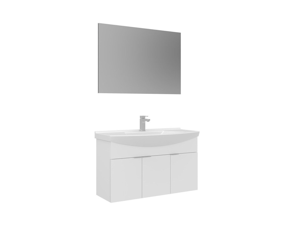Ensemble Meuble Vasque avec Miroir (2 Pièces) "Purus 100" - 100 x 50 x 58 cm - White