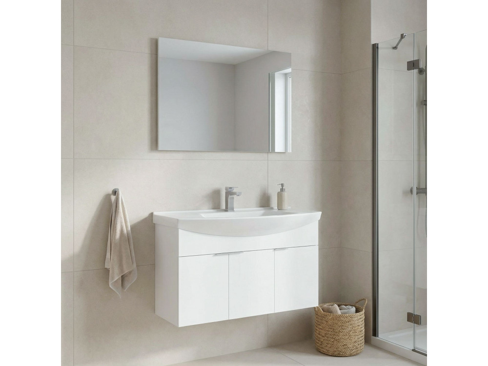 Ensemble Meuble Vasque avec Miroir (2 Pièces) "Purus 100" - 100 x 50 x 58 cm - White