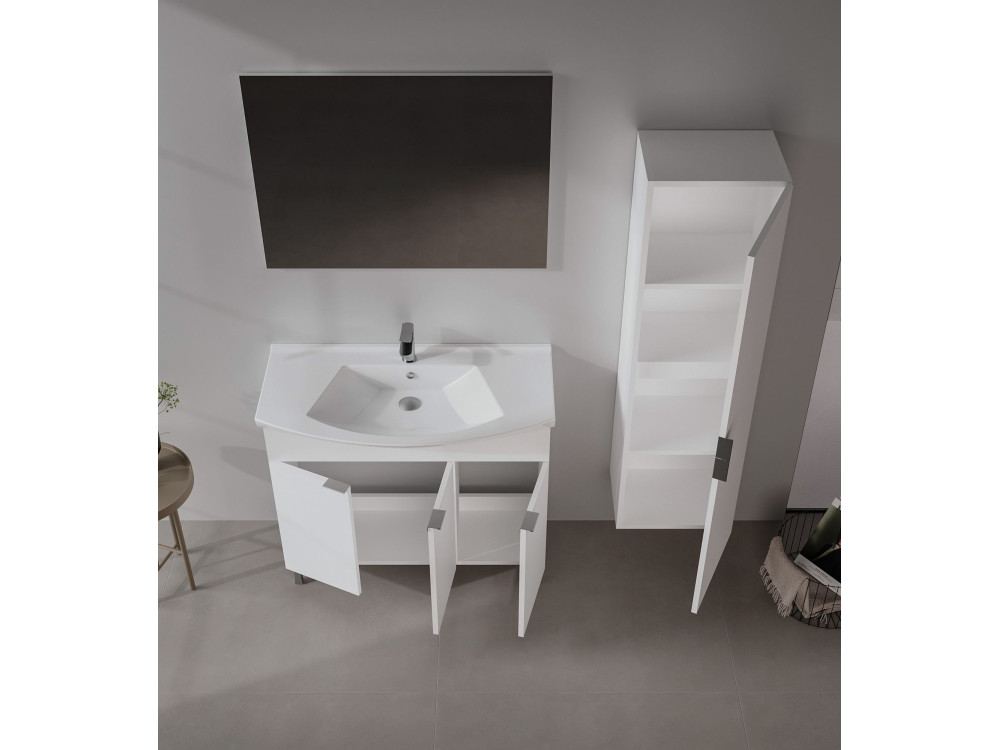 Ensemble Meuble Vasque avec Miroir (2 Pièces) "Purus 100" - 100 x 50 x 58 cm - White