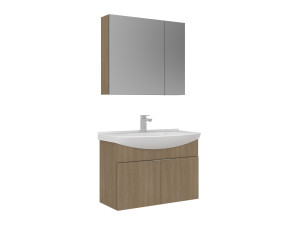 Ensemble Meuble Vasque avec Miroir (2 Pièces) "Purus 80" - 80 x 50 x 58 cm - Oak