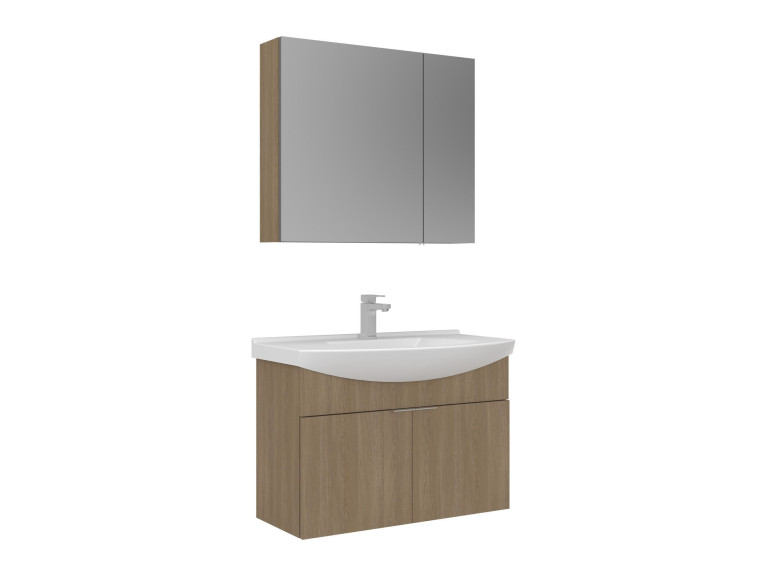 Ensemble Meuble Vasque avec Miroir (2 Pièces) "Purus 80" - 80 x 50 x 58 cm - Oak