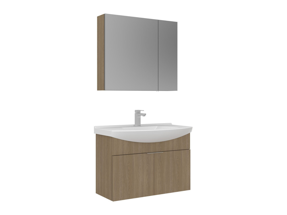 Ensemble Meuble Vasque avec Miroir (2 Pièces) "Purus 80" - 80 x 50 x 58 cm - Oak