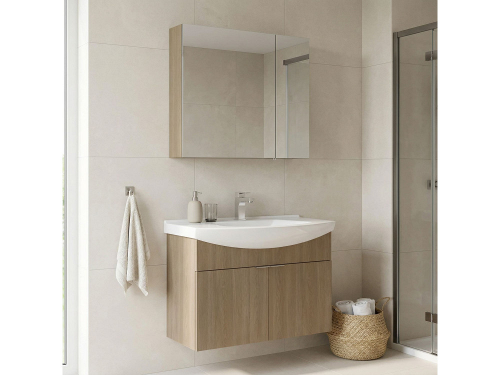 Ensemble Meuble Vasque avec Miroir (2 Pièces) "Purus 80" - 80 x 50 x 58 cm - Oak