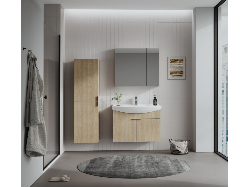Ensemble Meuble Vasque avec Miroir (2 Pièces) "Purus 80" - 80 x 50 x 58 cm - Oak