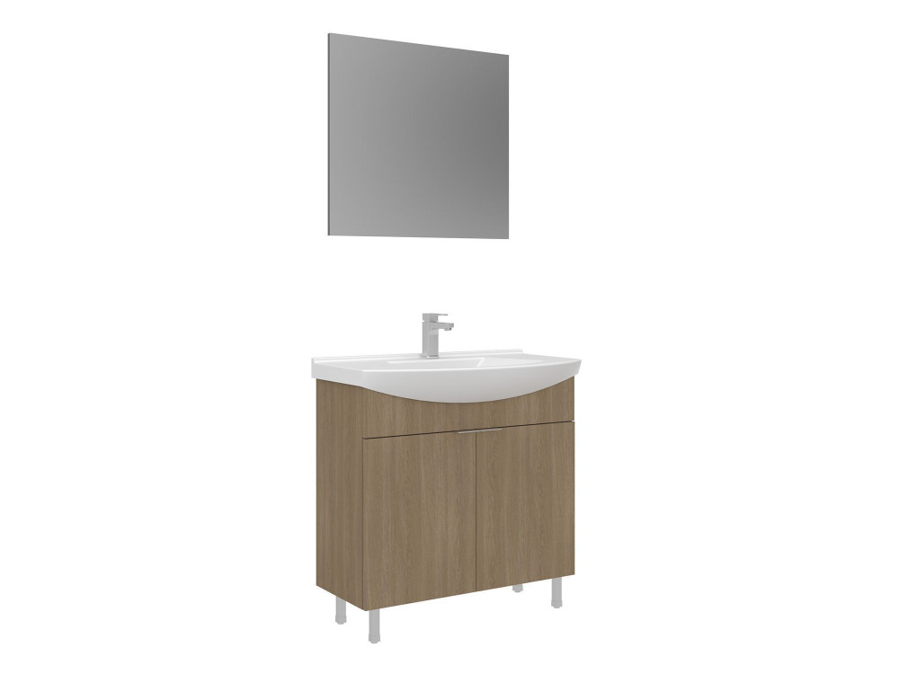 Ensemble Meuble Vasque avec Miroir (2 Pièces) "Purus 80" - 80 x 50 x 83 cm - Oak