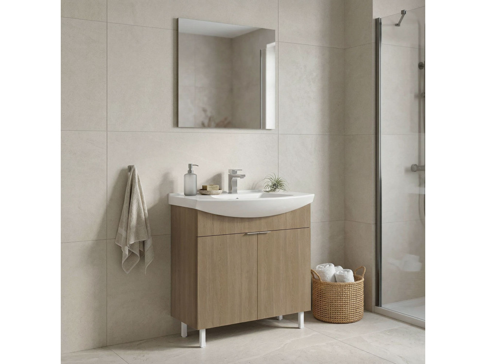 Ensemble Meuble Vasque avec Miroir (2 Pièces) "Purus 80" - 80 x 50 x 83 cm - Oak