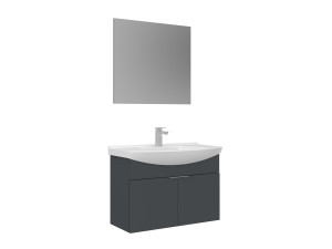 Ensemble Meuble Vasque avec Miroir (2 Pièces) "Purus 80" - 80 x 50 x 58 cm - Matte Anthracite