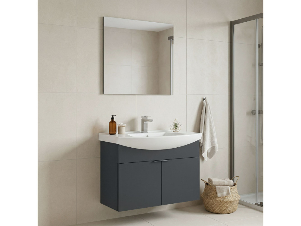 Ensemble Meuble Vasque avec Miroir (2 Pièces) "Purus 80" - 80 x 50 x 58 cm - Matte Anthracite