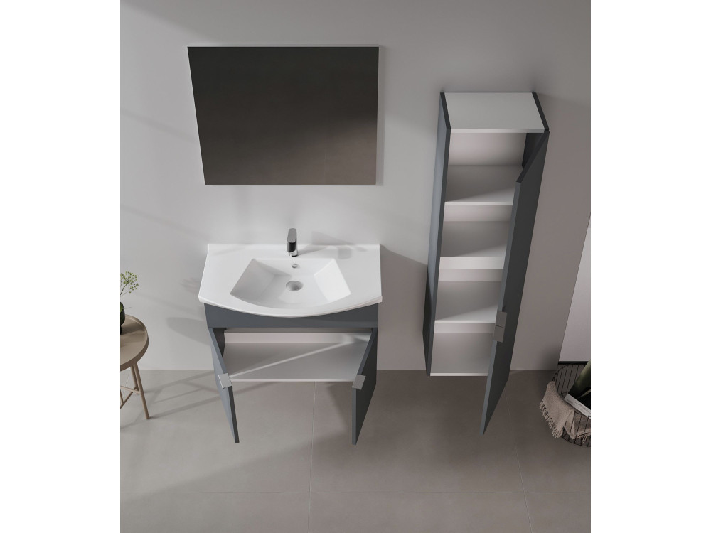 Ensemble Meuble Vasque avec Miroir (2 Pièces) "Purus 80" - 80 x 50 x 58 cm - Matte Anthracite
