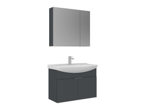 Ensemble Meuble Vasque avec Miroir (2 Pièces) "Purus 80" - 80 x 50 x 58 cm - Matte Anthracite