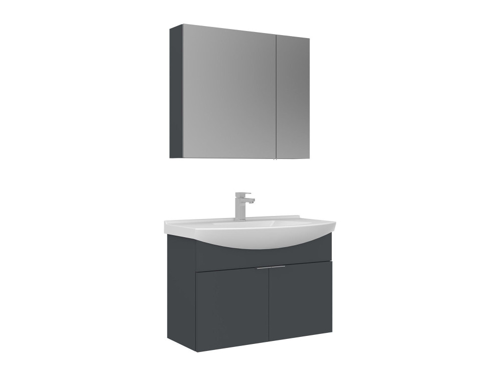 Ensemble Meuble Vasque avec Miroir (2 Pièces) "Purus 80" - 80 x 50 x 58 cm - Matte Anthracite