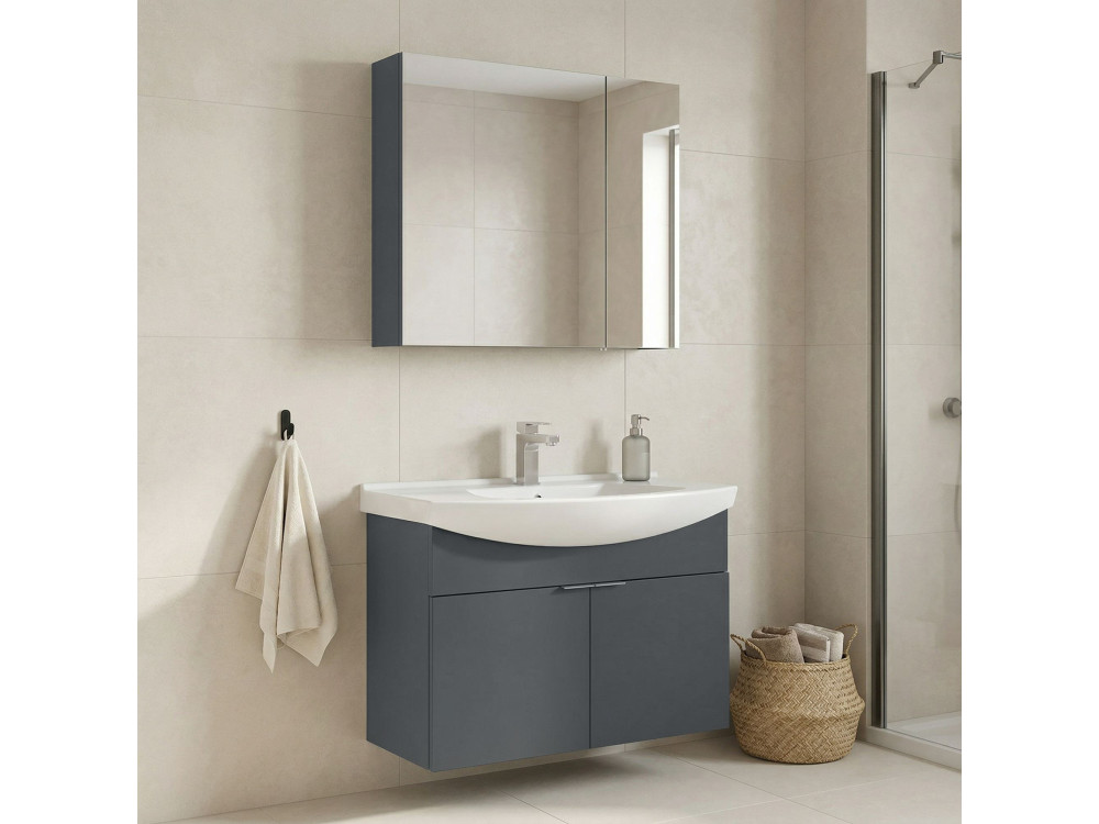 Ensemble Meuble Vasque avec Miroir (2 Pièces) "Purus 80" - 80 x 50 x 58 cm - Matte Anthracite