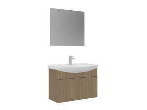 Ensemble Meuble Vasque avec Miroir (2 Pièces) "Purus 80" - 80 x 50 x 58 cm - Oak