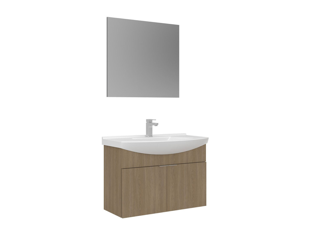 Ensemble Meuble Vasque avec Miroir (2 Pièces) "Purus 80" - 80 x 50 x 58 cm - Oak