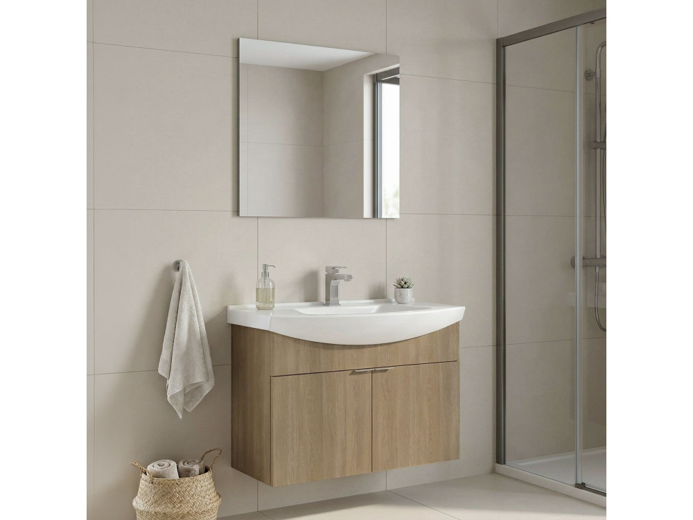 Ensemble Meuble Vasque avec Miroir (2 Pièces) "Purus 80" - 80 x 50 x 58 cm - Oak