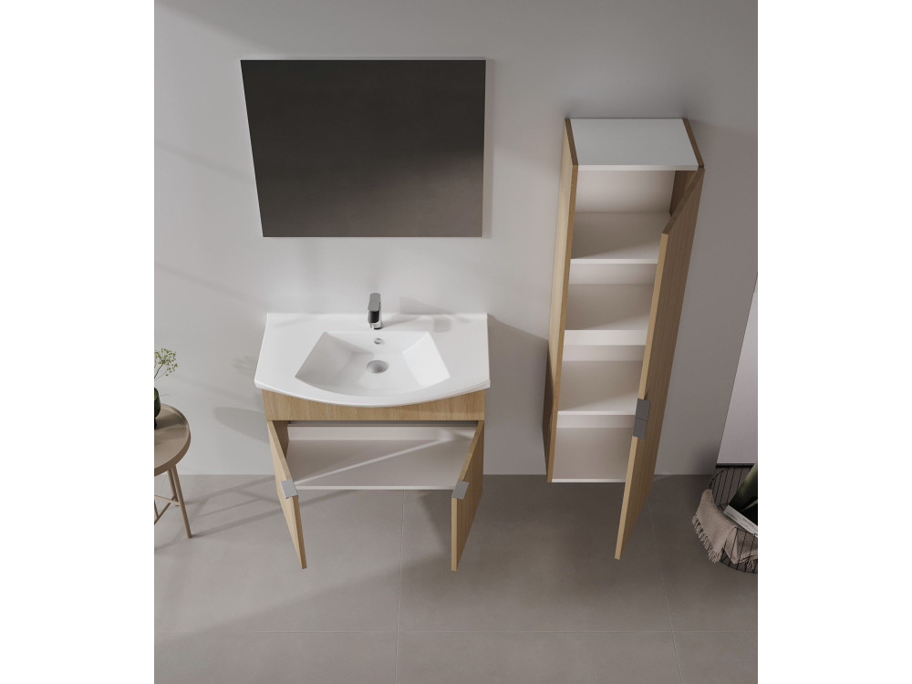 Ensemble Meuble Vasque avec Miroir (2 Pièces) "Purus 80" - 80 x 50 x 58 cm - Oak