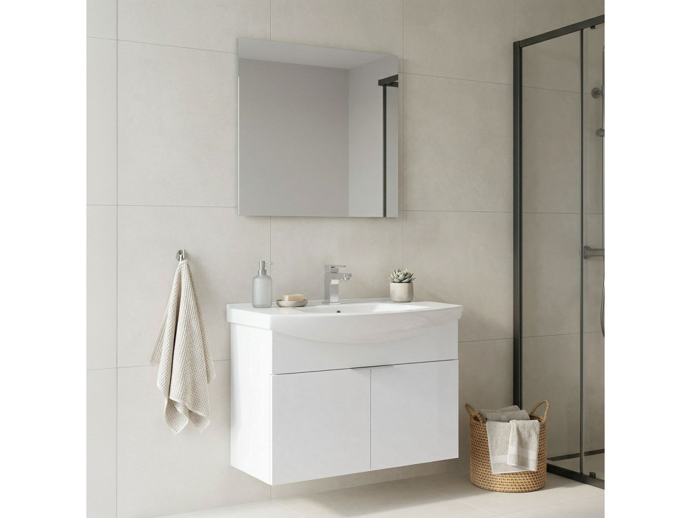 Ensemble Meuble Vasque avec Miroir (2 Pièces) "Purus 80" - 80 x 50 x 58 cm - White