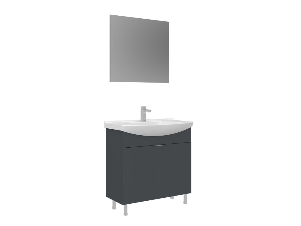 Ensemble Meuble Vasque avec Miroir (2 Pièces) "Purus 80" - 80 x 50 x 83 cm - Matte Anthracite