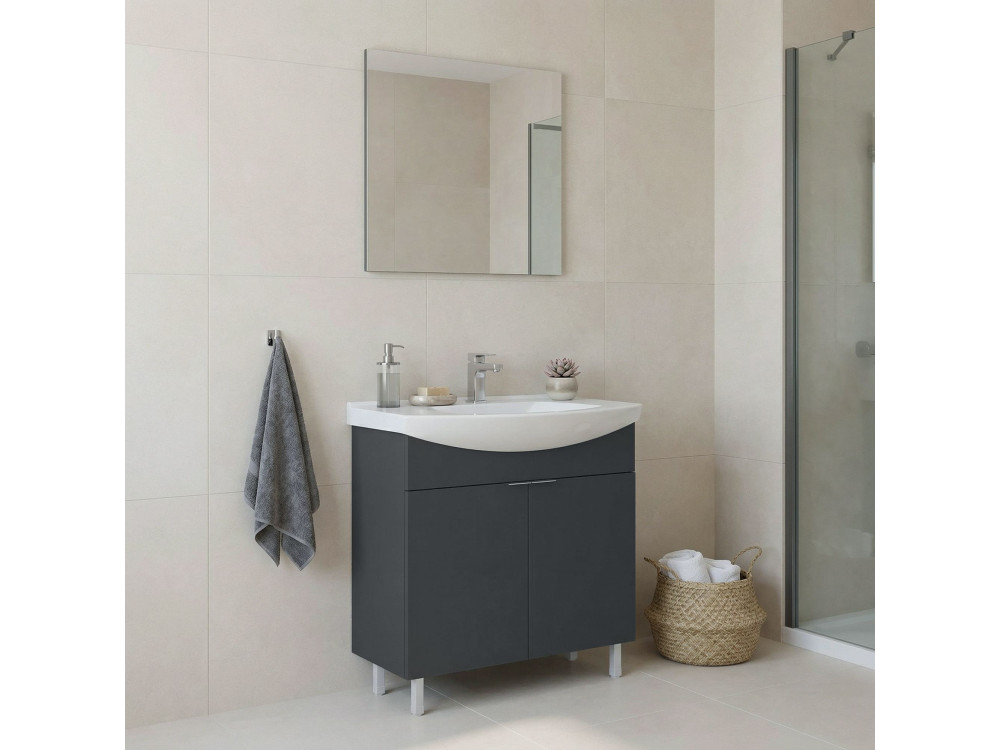 Ensemble Meuble Vasque avec Miroir (2 Pièces) "Purus 80" - 80 x 50 x 83 cm - Matte Anthracite