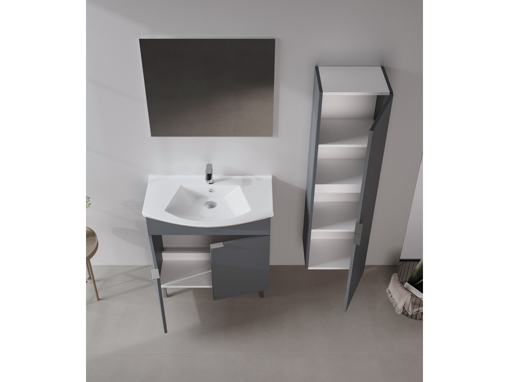 Ensemble Meuble Vasque avec Miroir (2 Pièces) "Purus 80" - 80 x 50 x 83 cm - Matte Anthracite